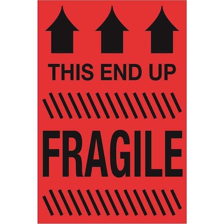 Bondad 2 x 3 in. - This End Up - Fragile Fluorescent Red Labels - Roll of 500 BO3344888